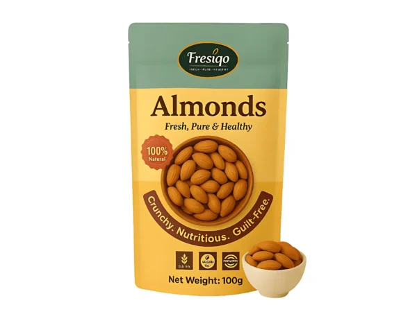 Fresiqo Premium Californian Almonds (100 g), High Protein, Rich in Magnesium & Phosphorus, 100% Natural Dry Fruits