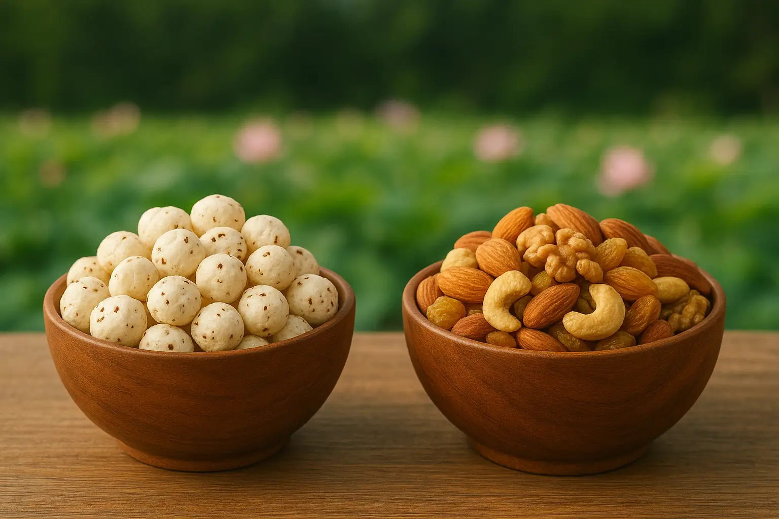 Bowl of makhana compared to regular nuts for nutrition and cost